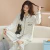 Pajamas Women's Pure Cotton Spring and Autumn 1011 New Women's Long-sleeved Pants Loungewear Korean Cotton Suit Can Be Worn Outside