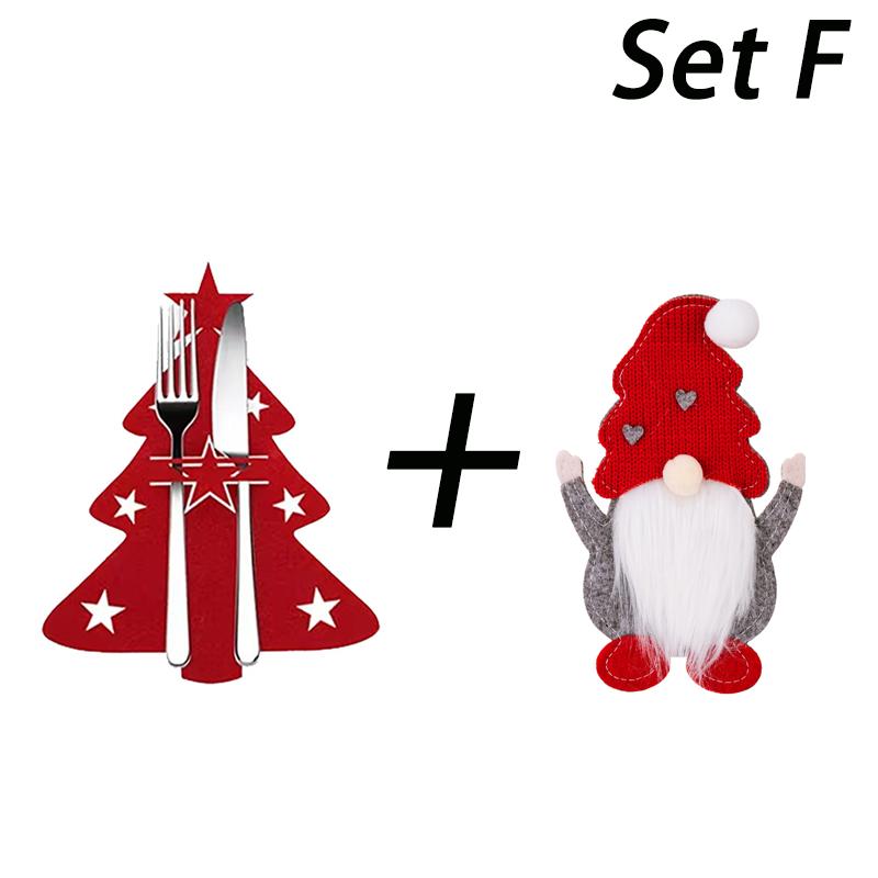 Christmas Cutlery Holder Knife and Fork Pocket Bag Cutlery Cover Star Tree Elk New Year Christmas Party Dinner Table Decoration