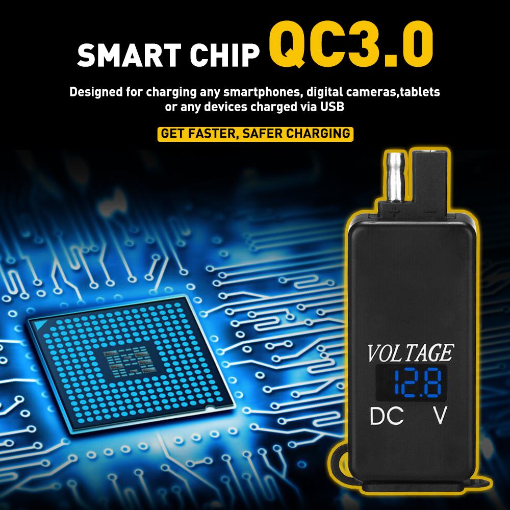 QC3.0 Motorcycle 2 USB Fast Charger Waterproof With Voltmeter Digital Charge SAE To USB  Motorbike Inline Fuse Power Supply