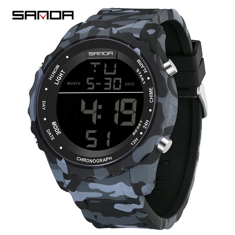 Sanda Multifunctional Military Camouflage Waterproof Tactical Watch with Luminous Display for Outdoor Sports.