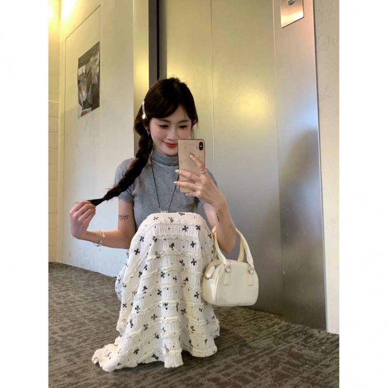 Korean-Style Floral Lace Fishtail Skirt Set for Women