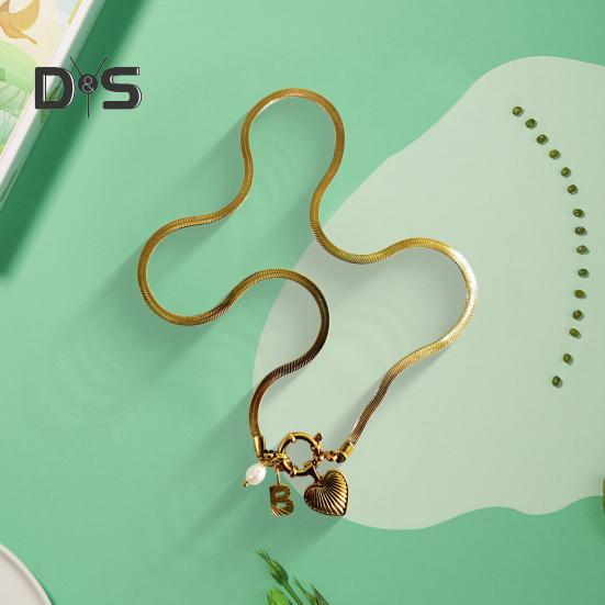 Initial Letter Necklace for Women Gold Plated Love Heart Faux Pearl Pendant Necklace Snake Chain Jewelry for Wife Girlfriend