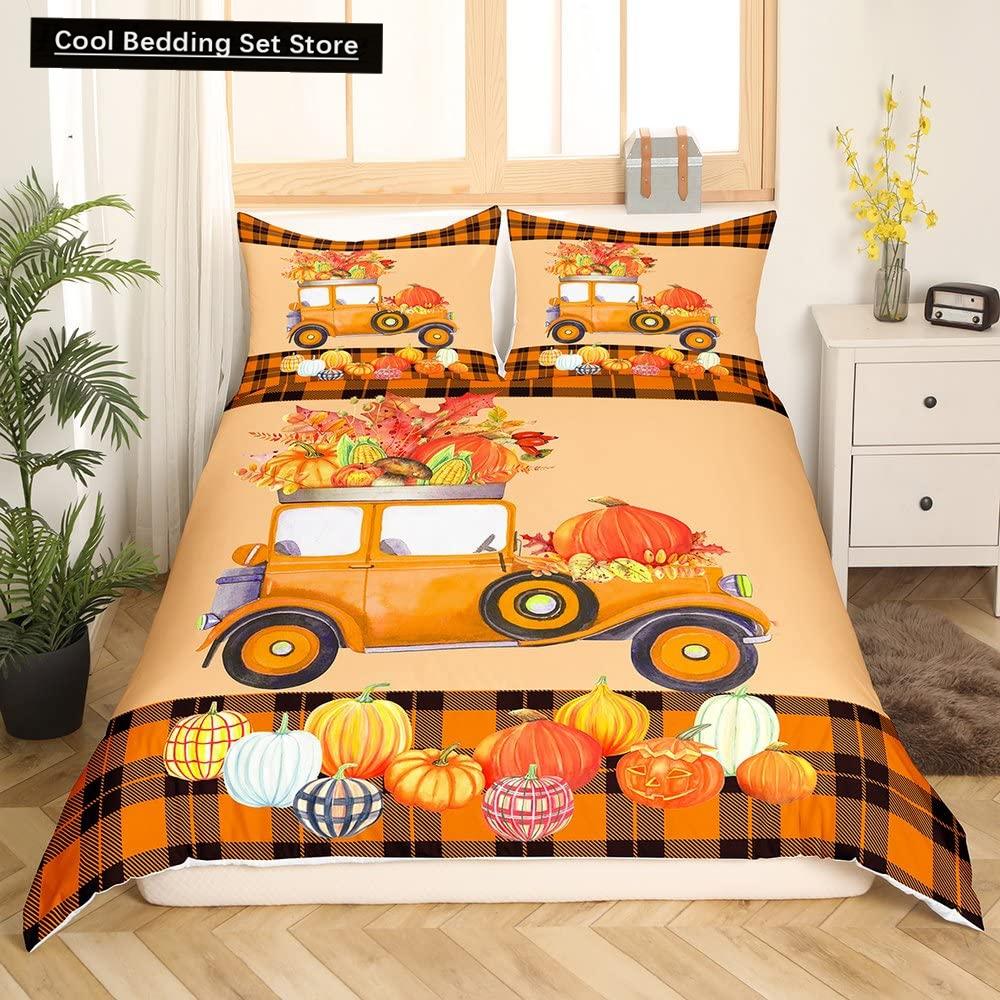 Autumn Tree Leaf King Queen Bedding Set Cartoon Botanical Duvet Cover Fallen Leaves Quilt Cover 2/3pcs Polyester Comforter Cover
