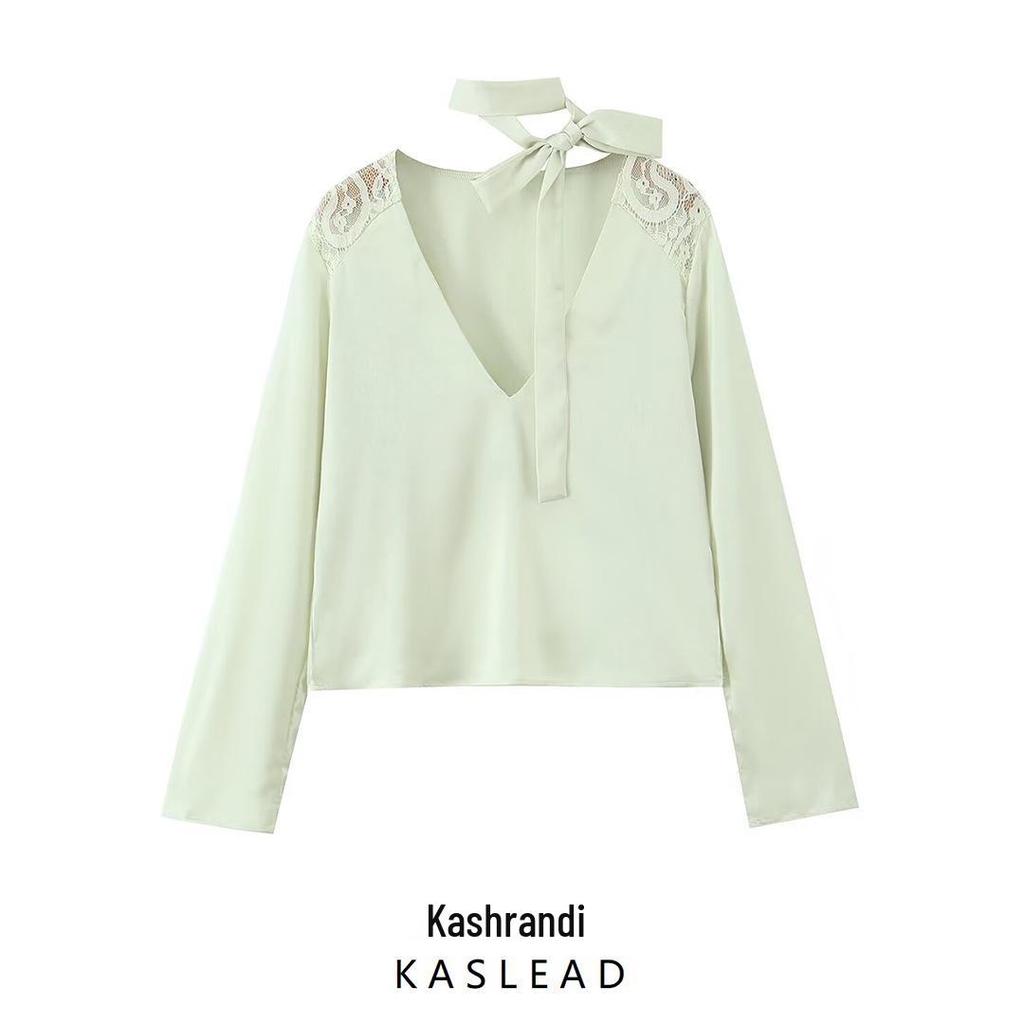 2025 Spring Women's European & American Style Lace Satin Pullover