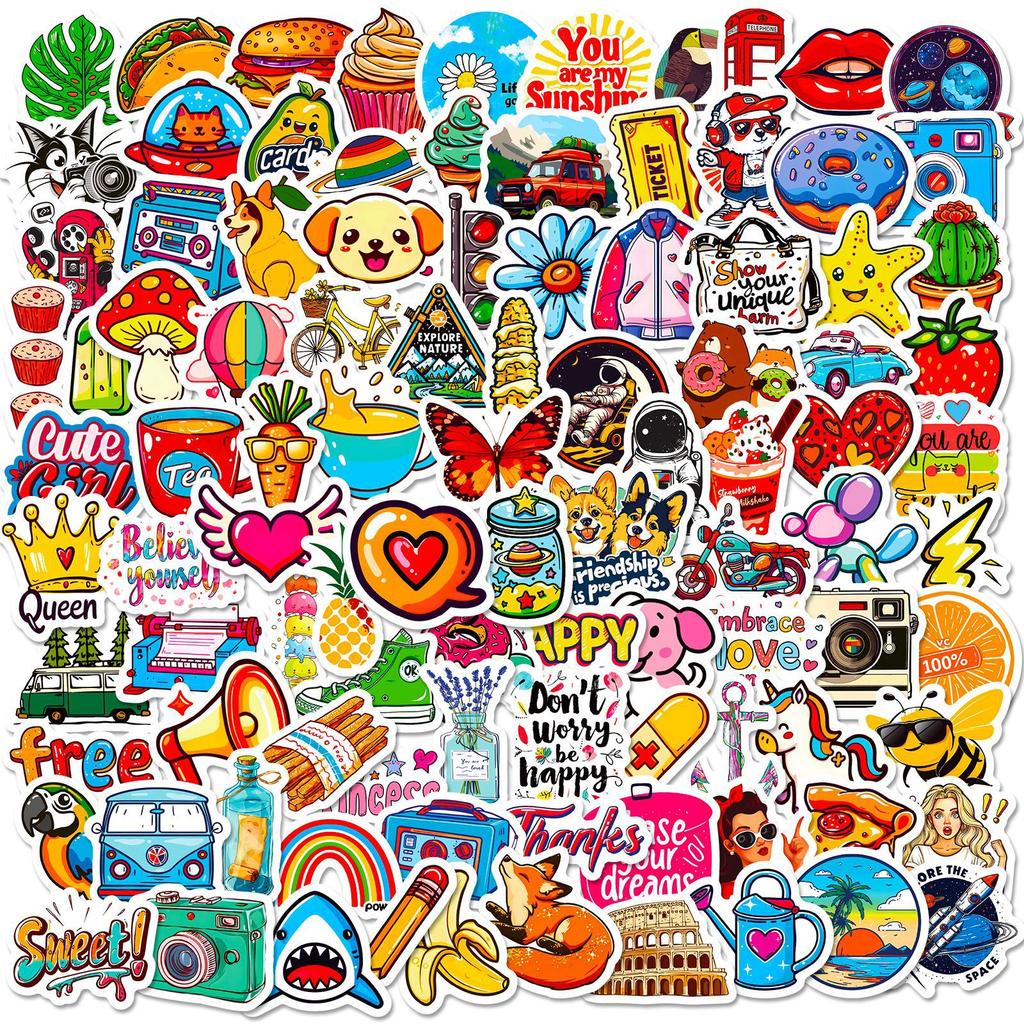 100 Pezzi Animali Mini Carini Cibo Cartoni Animati Graffiti Adesivi Telefono Chitarra Laptop Quaderno Valigia Tazza Adesivo Impermeabile Giocattolo per Bambini
