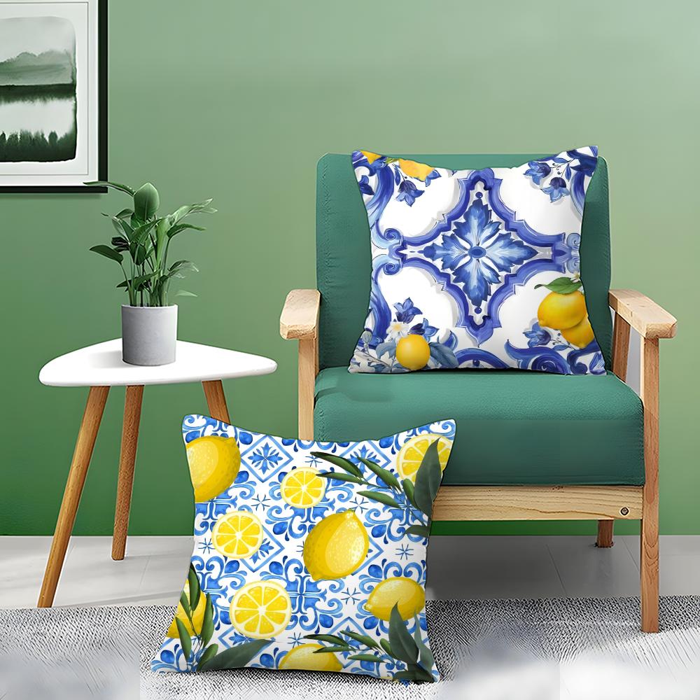 Classical Luxury Lemon Pattern Pillow Case Double-Sided Plush Sofa Cushion Covers Organic Breathable Invisible Zipper