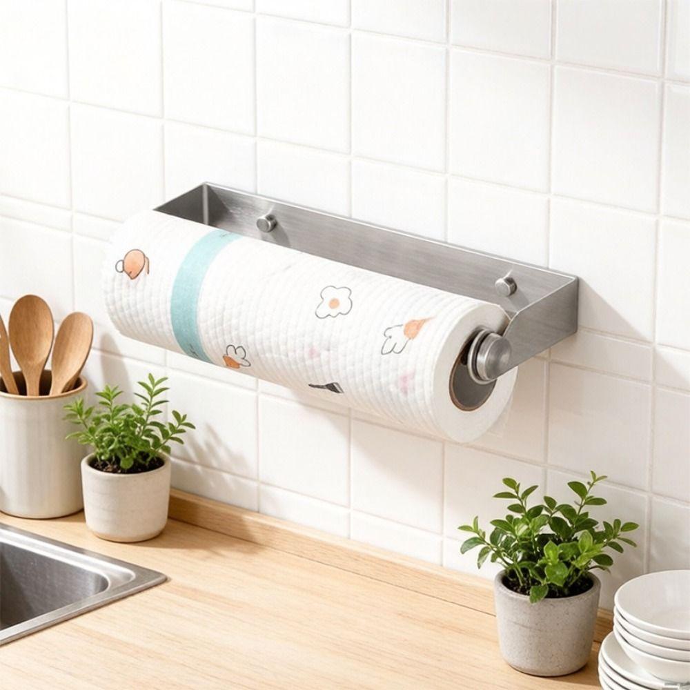 Adhesive or Screw-in Paper Towel Holder Wall Mounted Cling Wrap Holder for Bathroom