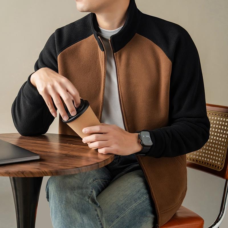 Men s Korean Style Color Block Fleece Hoodie Jacket - Thickened Spring/Autumn XXXXL