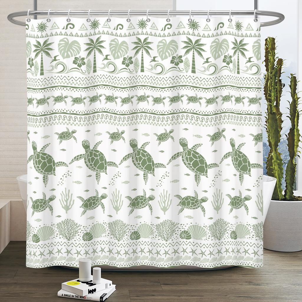 Marine Life  Shower Curtain Turtle Shells Starfish Anchor Ocean Style With Hooks Bathroom Decor Curtain Waterproof Sea Theme