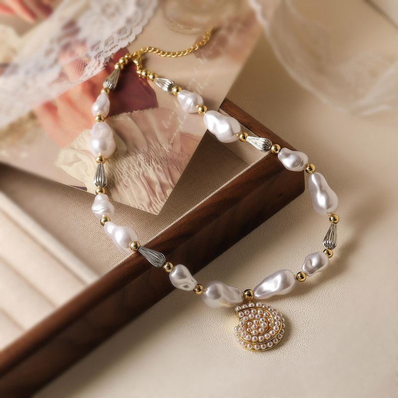 Cross-Border Xiaoxiangfeng Love Pentagram Water Drop Pearl Necklace Retro Ocean Wind Conch Shell Pearl Neck Chain
