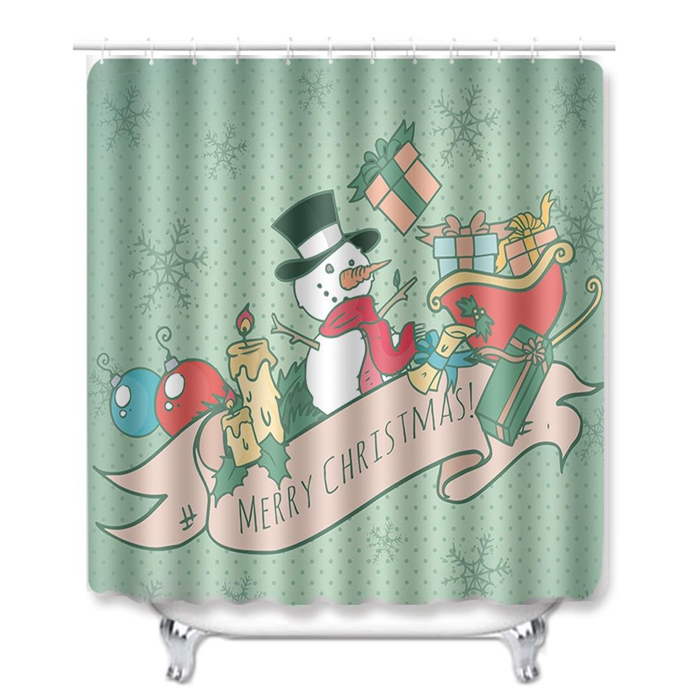 Christmas Shower Curtain Floor Mat Combination Four-Piece Bathroom Non-Slip Door Mat Foot Mat Bedroom Living Room Carpet