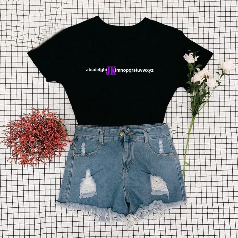 T-Shirts für BTS Frauen Ärmel JK Briefdruck T-Shirt Jungkook Merchandise für KPOP Merch
