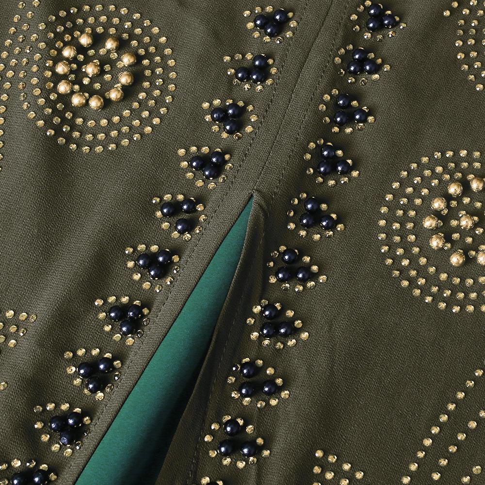 Plus Size Muslim Robe with Headscarf - Women's Fake Two-Piece Dress with Heavy Duty Hot Drill Detailing