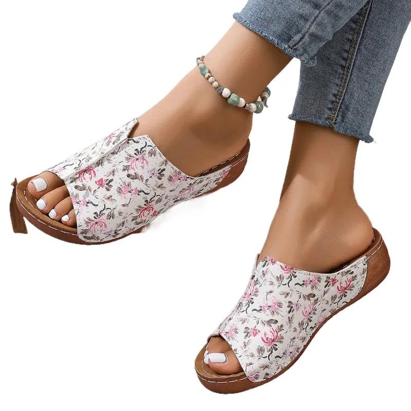 

Fashion Ladies Shoes 2024 High Quality Basic Women s Slippers Fashion Printing Daily Slippers Women New Peep Toe Flat Slippers Zapatos 36 рожевий