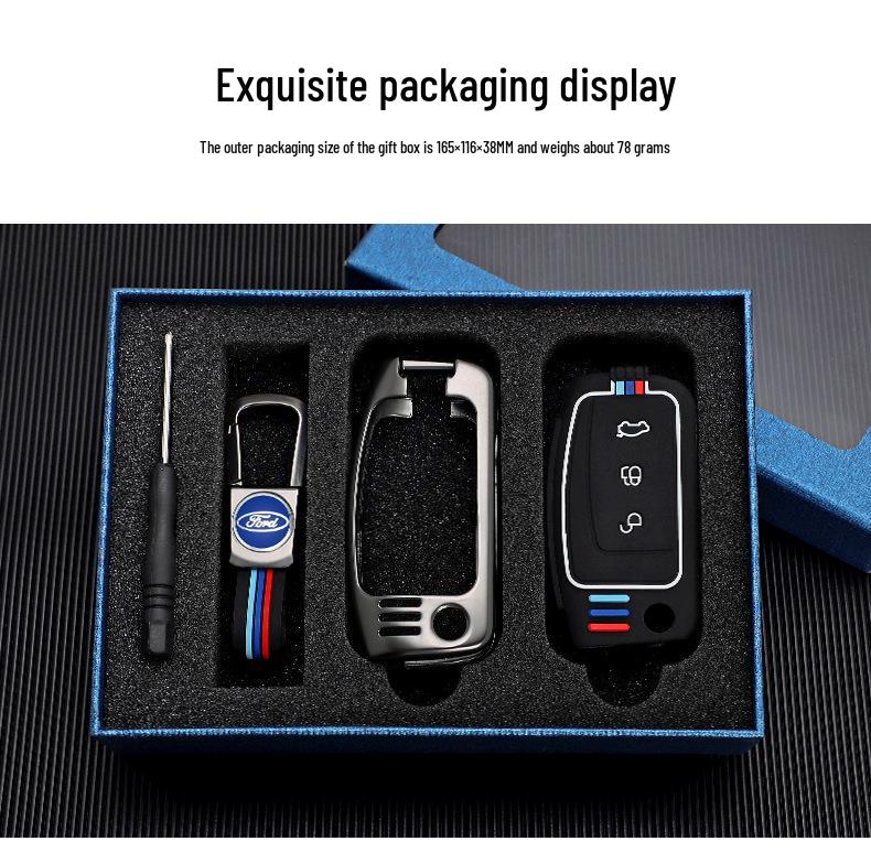 Ford Classic Focus Fiesta Key Cover - Car Protective Shell with Metal Buckle for Folding Key (Old Model & Ecosport)