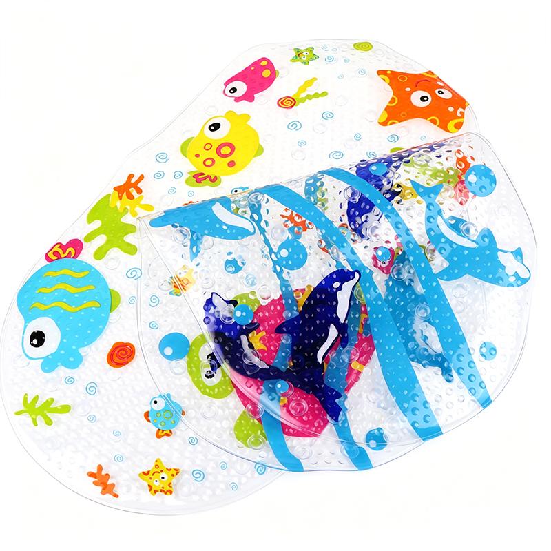 Safety Kids Anti Slip Bath Mat Soft Cartoon PVC Non Skid Shower Mat with Suction Cups for Toddler Bathtub