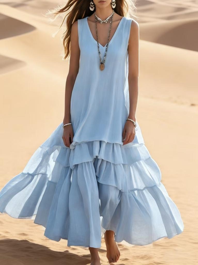 New in spring and summer , Amazon Independent Station cross-border cotton and linen women's loose big skirt sleeveless dress