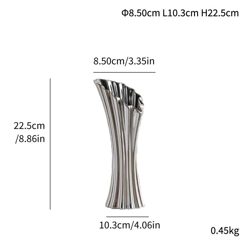 Special-Shaped Striped Ceramic Vase, Simple Flower Insert, High-End Sense, Versatile Home Soft Decoration, Light Luxury Creative Ornament