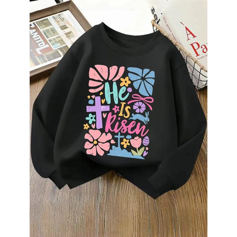 European sizes Kids' Crewneck Sweatshirt - He Is Risen Spring Floral Pattern |  Sportswear and Casual Wear, Soft and Comfortable, Clothing, Teenagers