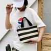 Summer Stripe Straw Bag Dam Casual Liten Väven Handväska Stor kapacitet Handgjord Strandrotting Tygväska