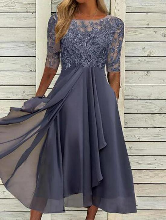Vestido de Noche de Dama de Honor con Retazos de Gasa y Encaje Calado 2026