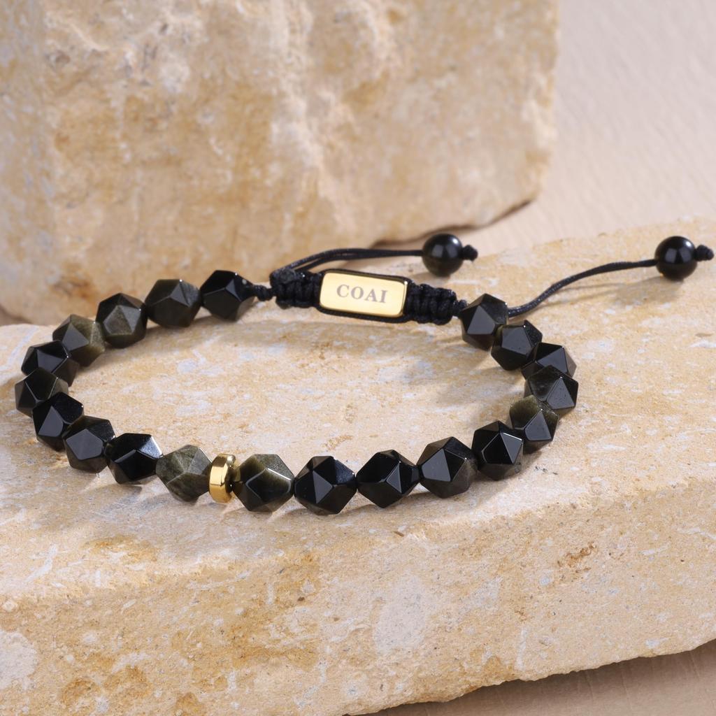 Koai 8mm Goldener Obsidian Wild Cut Kraftstein-Armband für Männer