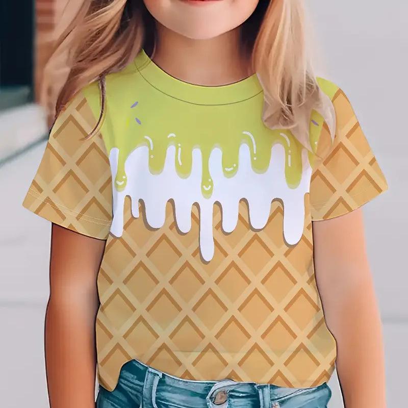 

Children s body shirt new summer girls waffle printing cartoon short-sleeved T-shirt casual tops 160cm