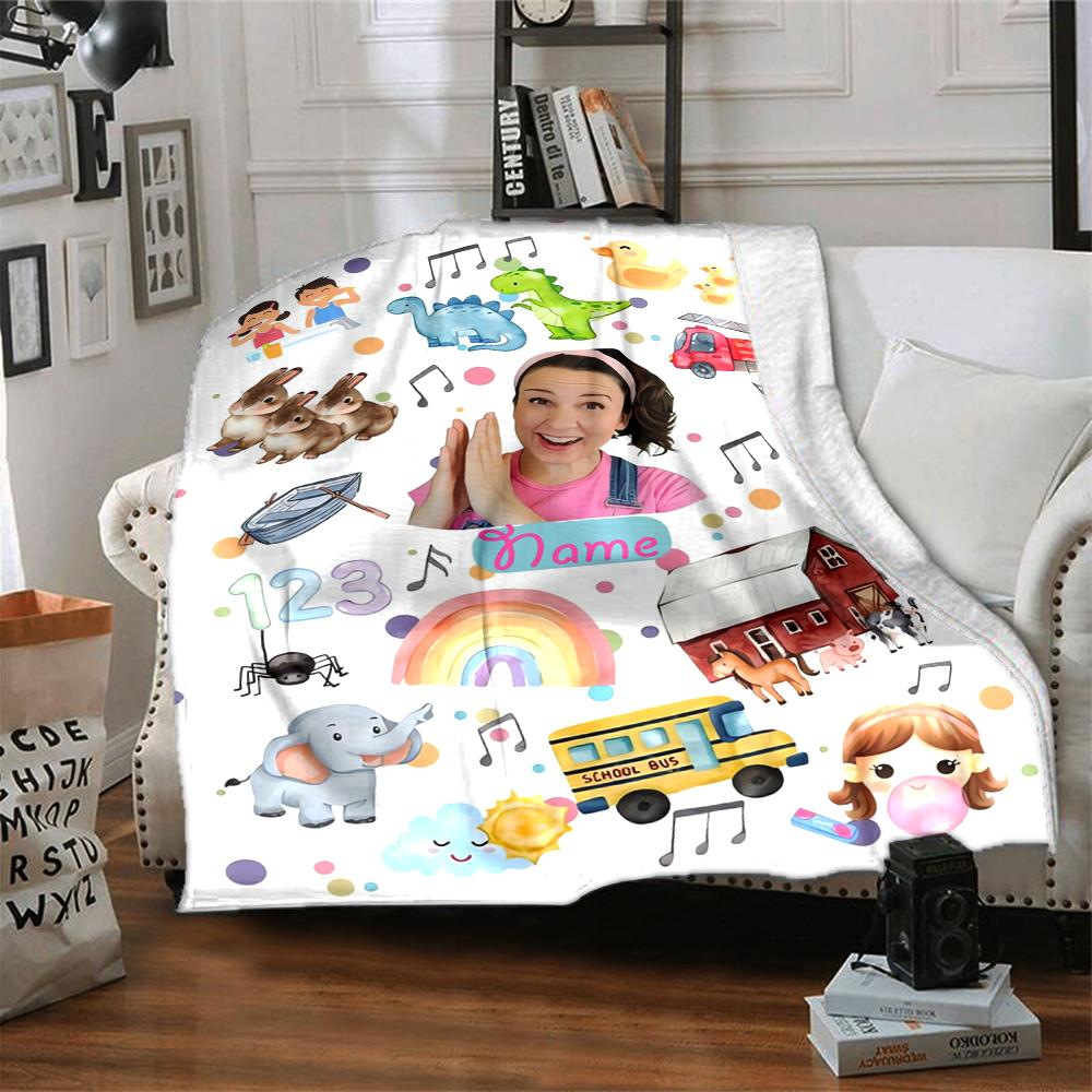 Custom Name Ms. Rachel Theme Printed Blanket - Perfect for Couch, Bed, Travel & Outdoor Use | Machine Washable, Cozy & Durable.