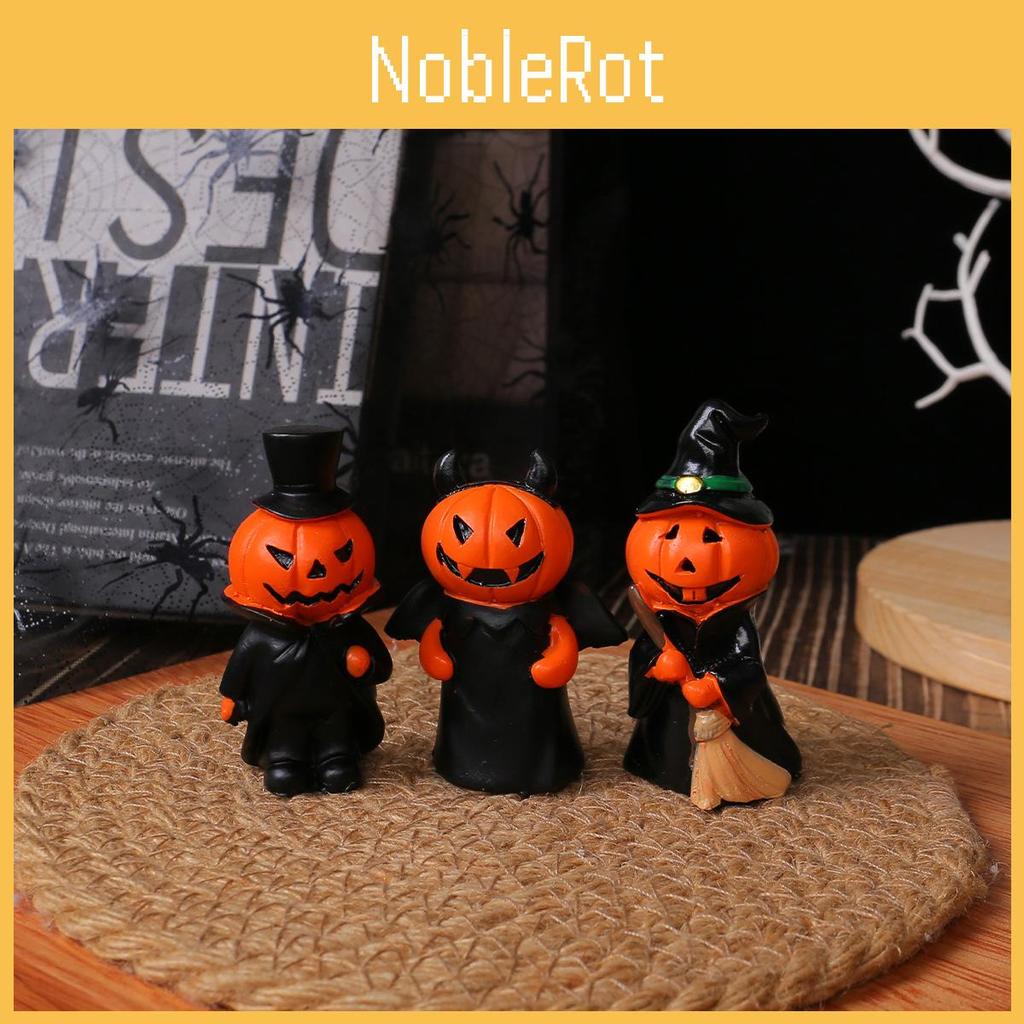 Halloween Resin Demon And Pumpkin Figurines With Broom For Tabletop Home And Party Use