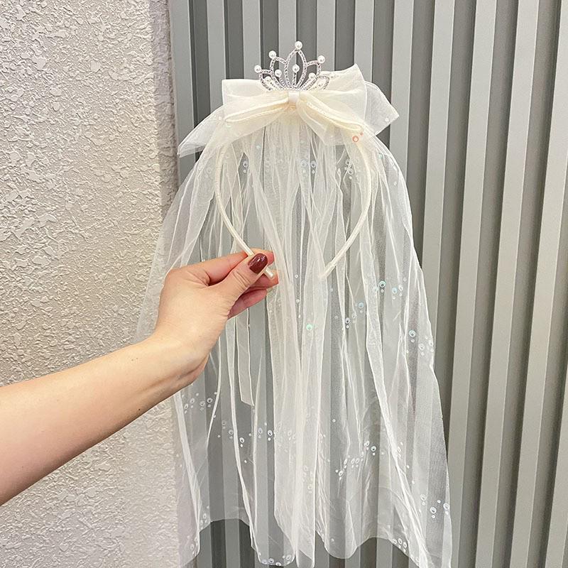 

Винтажная кружевная фата-бант, диадема со стразами, повязка на голову для девочек