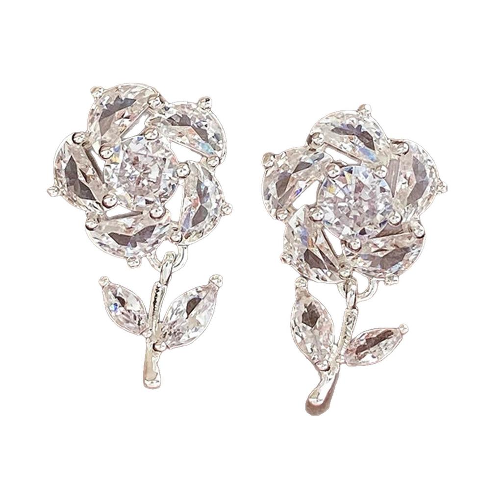 Sparkling Zirconium Hollow Rose Flower Earrings Women's Light Luxury High-end Sense Exquisite Stud Earrings Niche Design Huge Good-looking Earrings