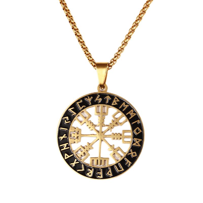 Stainless Steel Nordic Compass Pendant Necklace Men Women Amulet Jewelry Gift