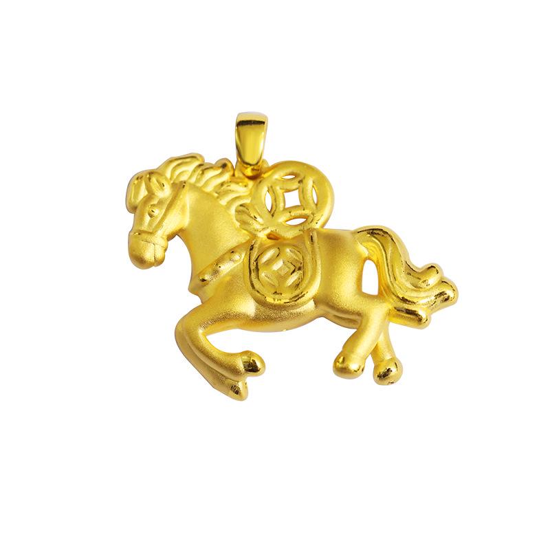 Подвеска-ожерелье Знак Зодиака Лошадь Пегас - Песчаное золото Коллекция Двенадцать Животных для Богатства и Благословений