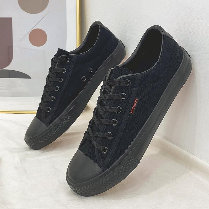 Spring and summer all-black canvas shoes casual shoes low-top flat-soled cloth shoes student sneakers teenager breathable