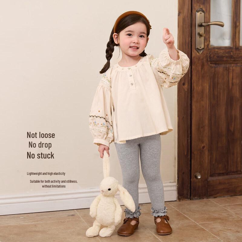 LUSON Girls  High Elastic Ruffle Hem Soft Cotton Leggings 130