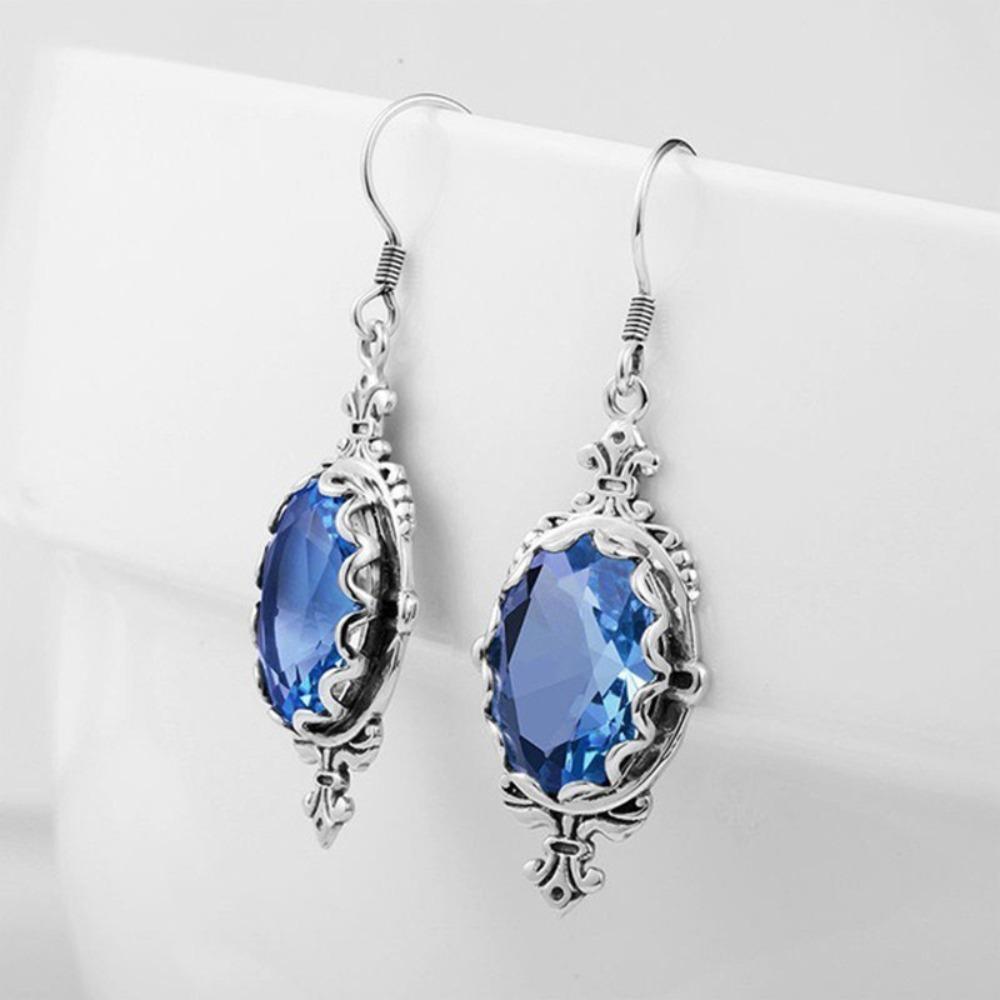 925 Silver Plated Topaz Blue Zircon Earrings Vintage Thai Silver Women Earrings Fashion Jewelry Gift