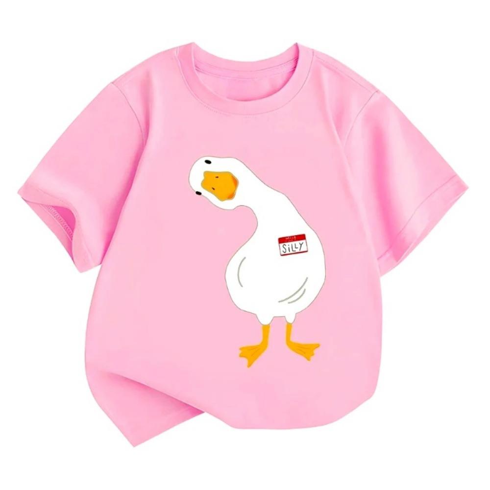Pure Cotton Children's T-shirt 2026 New Casual Duck Cartoon Printed Parent-child Outfit Men's and Women's Short Sleeves