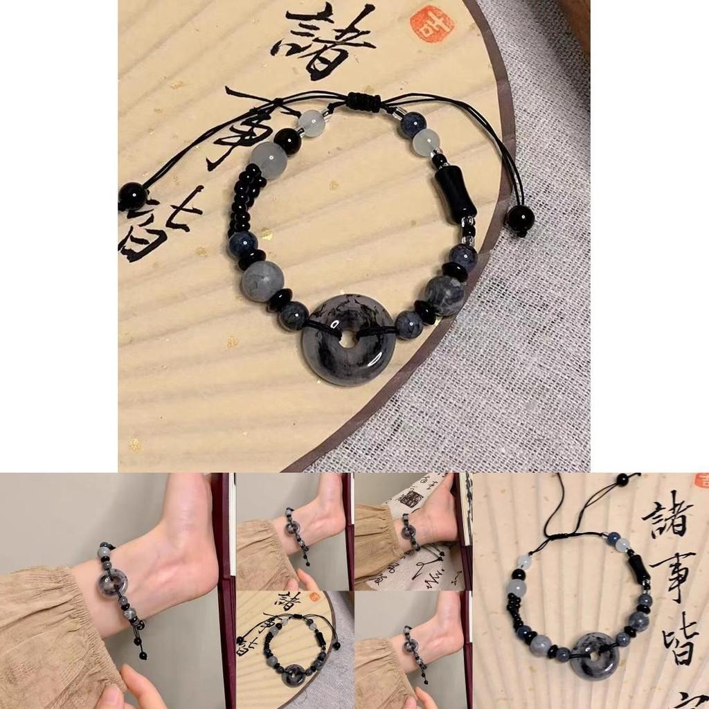 Distinctive Chinese Style Black Resin Stone Beaded Bracelet For Women