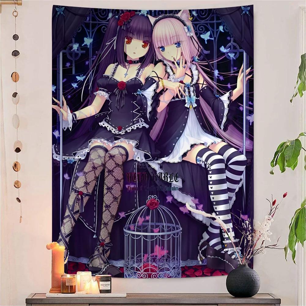 VIKAMA Nekopara Tapestry Cat Girl Anime Peeling Wall Hanging Floral Decoration Suitable For Dormitories And Bedrooms