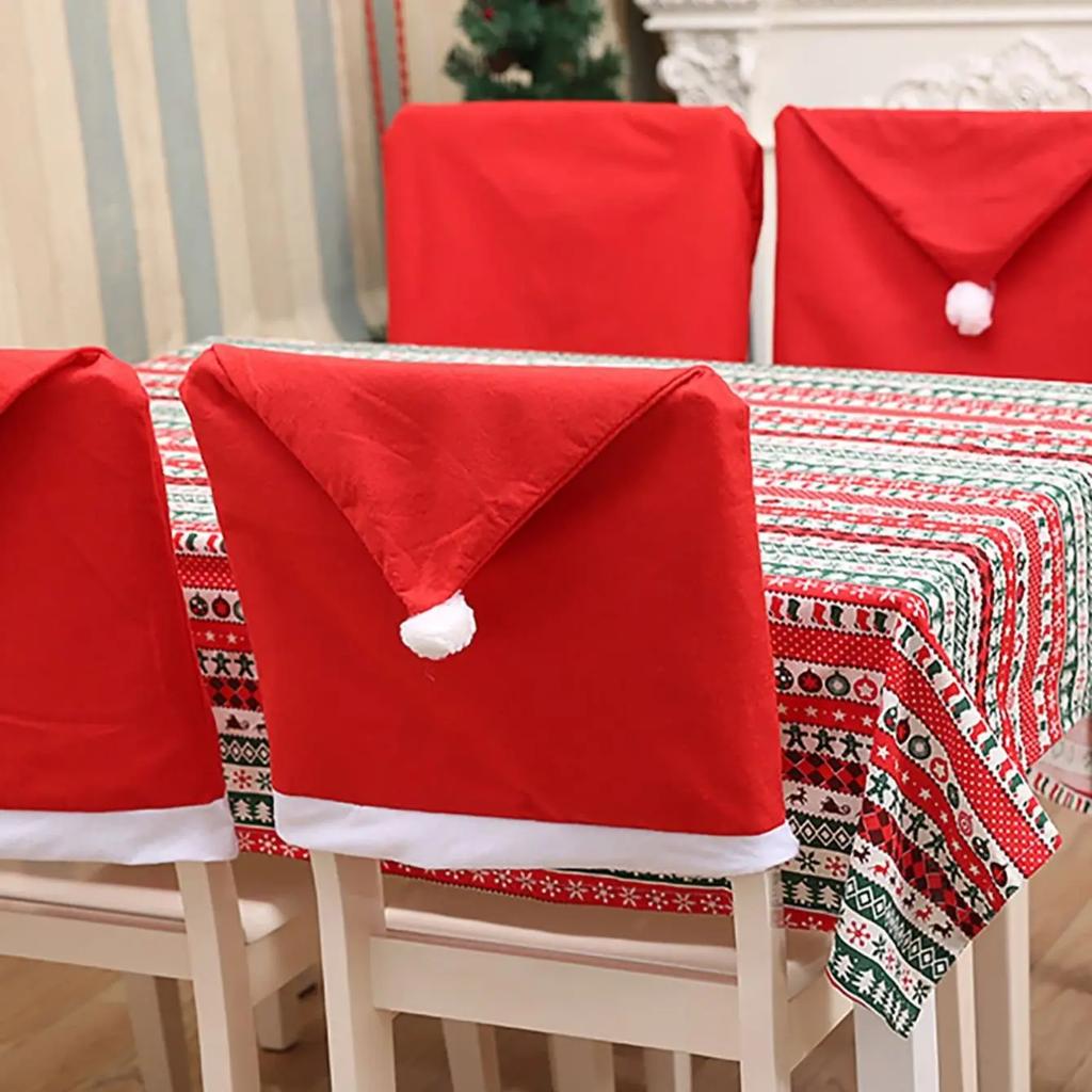 6 stuks - Rode stoel, Kerstmuts, niet-geweven tafel, comfortabele en zachte vakantieartikelen