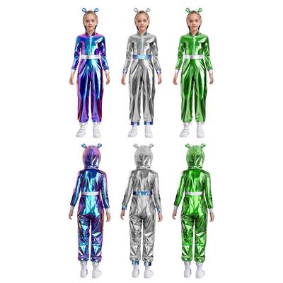 Combinaison Alien Facile à Porter pour Filles Halloween: Costume Métallique à Fermeture Éclair et Capuche, Parfait pour se Déguiser Rapidement & pour les Spectacles