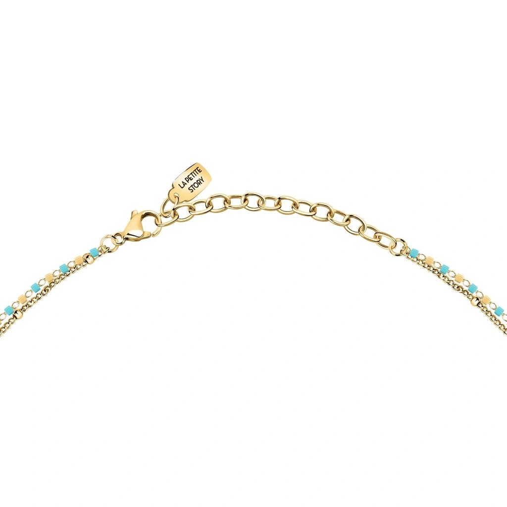La Petite Story Goldfarbene Stahlnachbildungskette mit hellblauen Perlen LPS10ARR10 für Damen