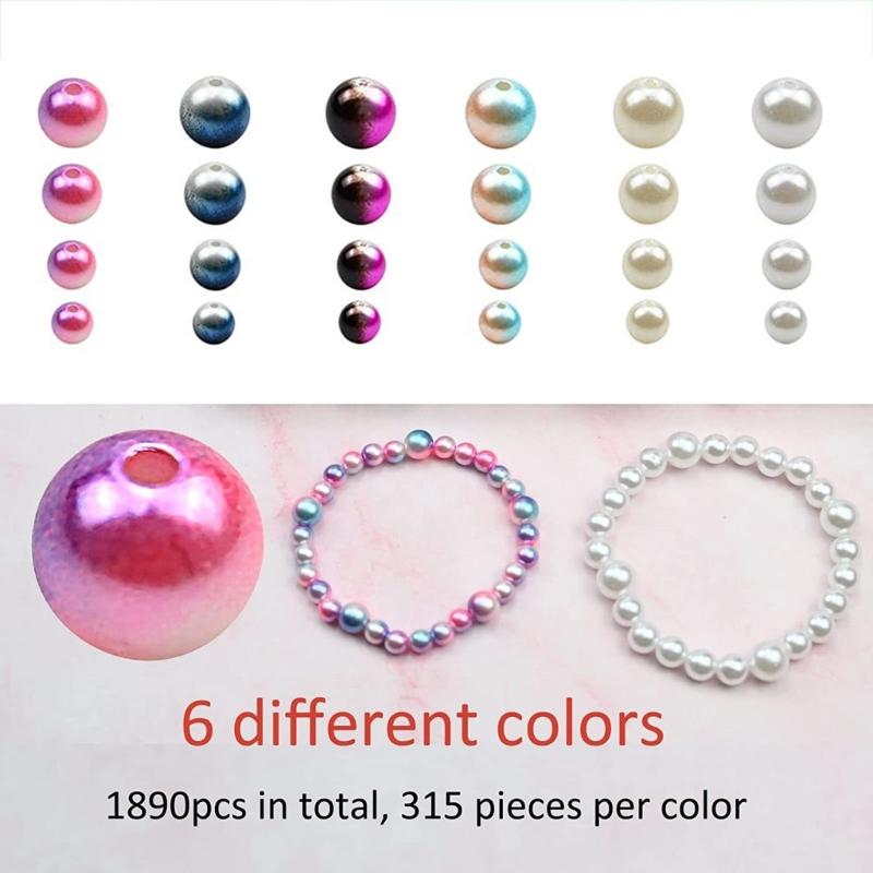 1890Pcs Changing Color Pearl Beads Set for Jewelry Making DIY Crafts Elegant Spacer Beads with Holes Round Beads DIY