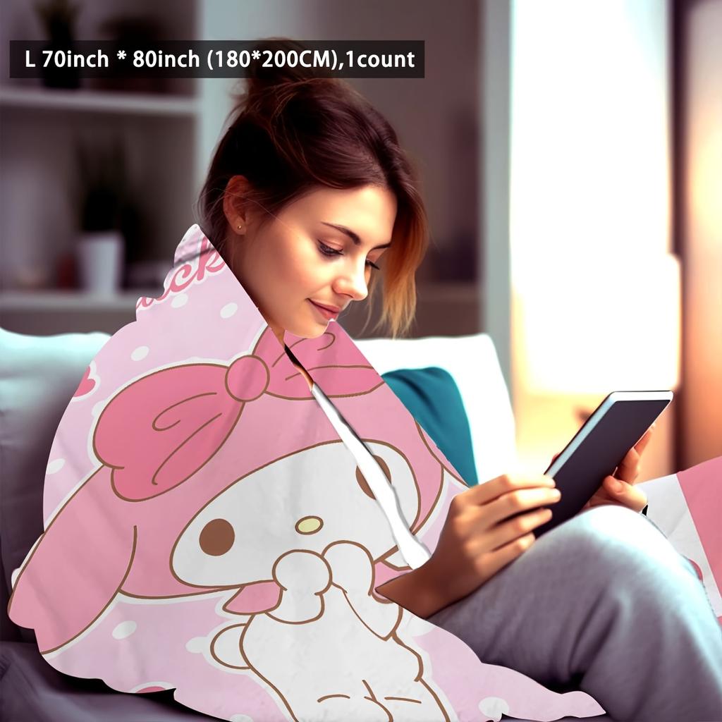 1pc Sanrio My Melody Pink Flannel Blanket 2D Print Soft Cozy Throw for Bedroom Living Room Camping All Season