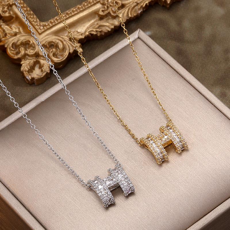 Titanium Steel 'H' Pendant Necklace – Trendy, Simple Luxury Clavicle Chain for Women
