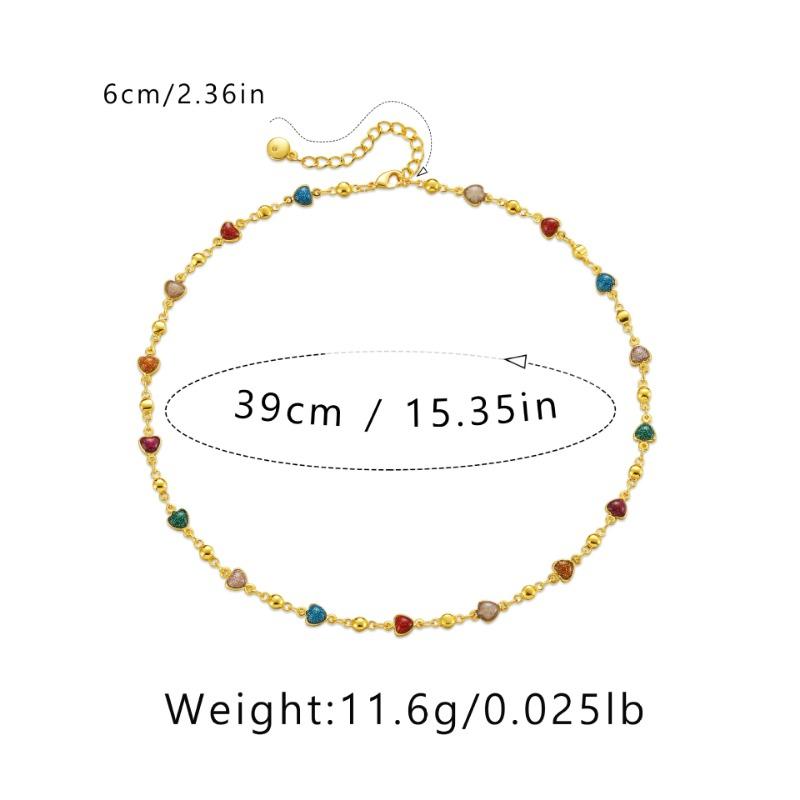 French Style Dripping Oil Colorful Heart Adjustable Gold Plated Clavicle Necklace