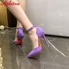 Aphixta New Pimps 12cm High Stiletto Heels Ankle Strap Belt Buckle Sandals Women Pointed Toe Heels Shoes Plus Size 49 50