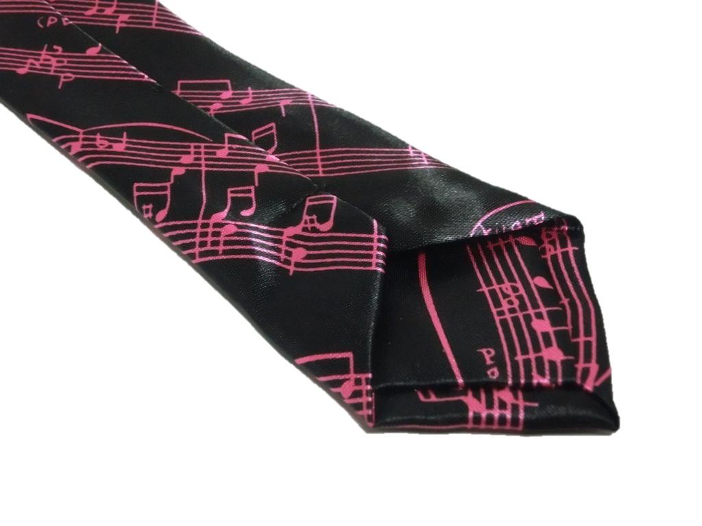 Casual Sheet Music Tie Men's Stylish Musical Note Border Dot Business (Pink Black)
