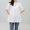 Lotte Japan Korea Spring Summer Solid Color Blouse Solid Lace Up Mid Sleeve Half High Neck Shirt for Women