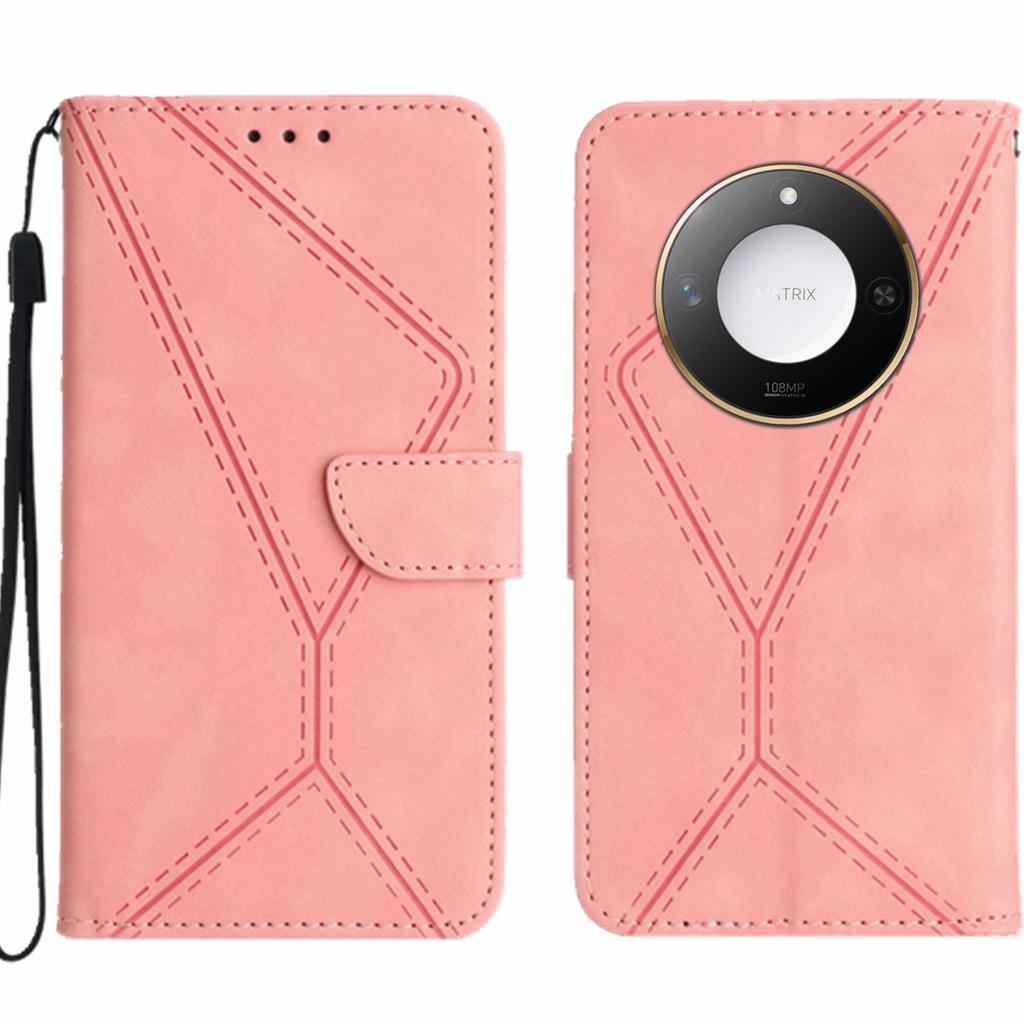 For Honor X9c Smart 5G Case Skin Touch Lines Imprinted PU Leather Flip Phone Cover